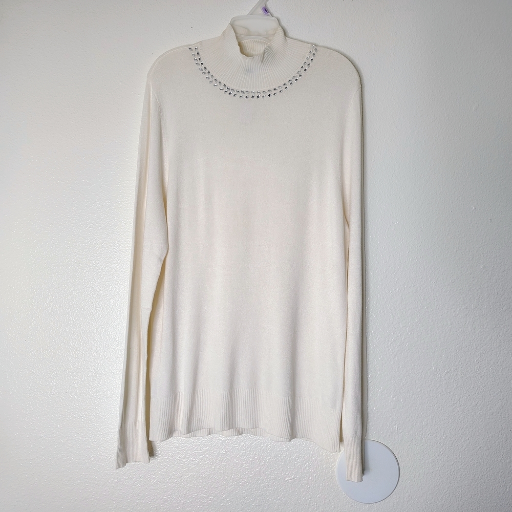 Ann Taylor Factory Embellished Crew Neck Sweater Ivory XL NWT - Yellow Stains -